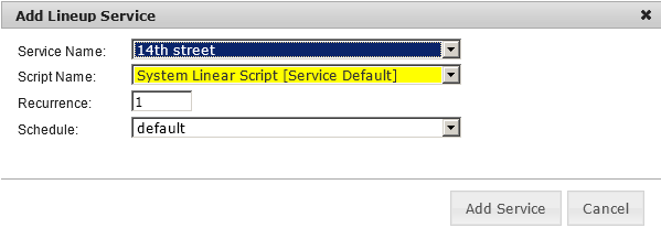 Figure: Edit Lineup Service Dialog-box