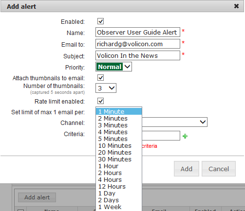 Figure: Setting a Rate Limit on Alerts