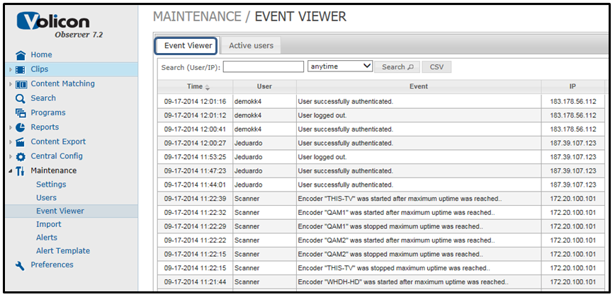 Figure: Maintenance/Event Viewer