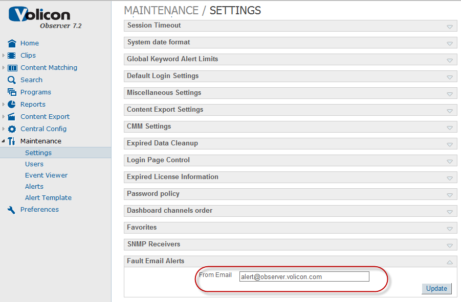 Figure: Fault Email Alerts Email Address