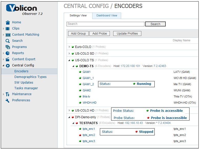 Figure: Group, Probe and Encoder Status