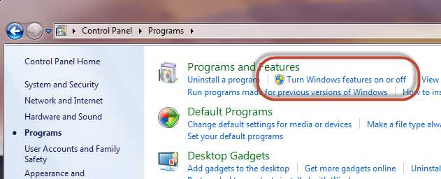Figure: Turn Windows Features On or Off