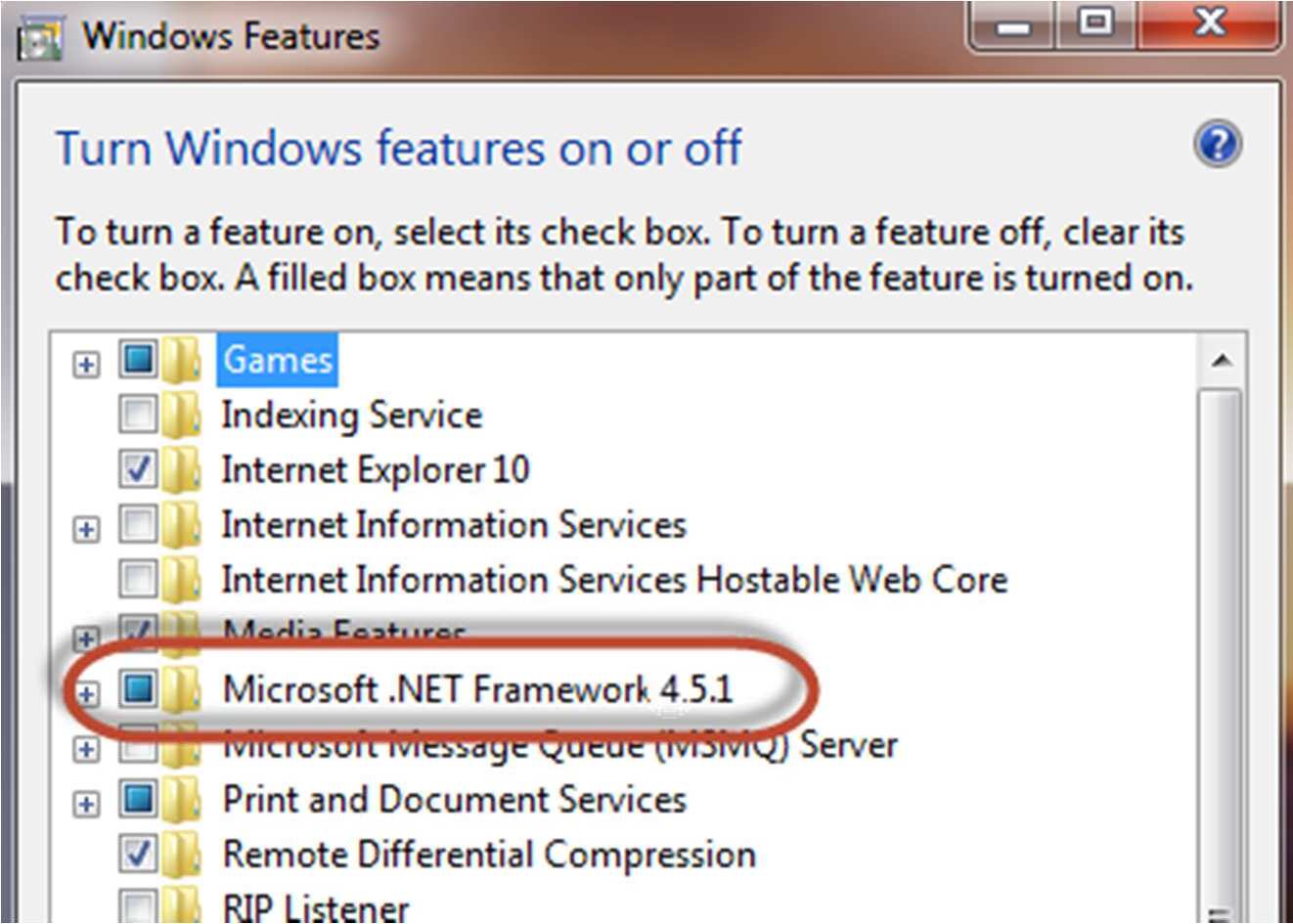 Figure: Windows Features Window