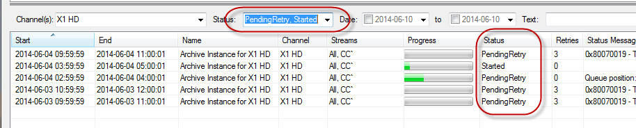 Figure: Choosing Multiple Status Search Options