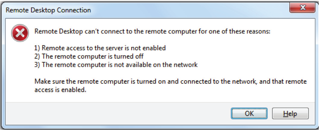 Figure: Remote Desktop Unable to Connect to Remote Server