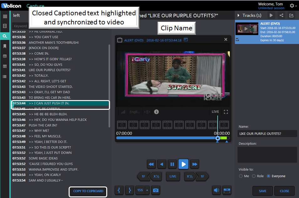 Figure: Playing Closed Captioned Clip