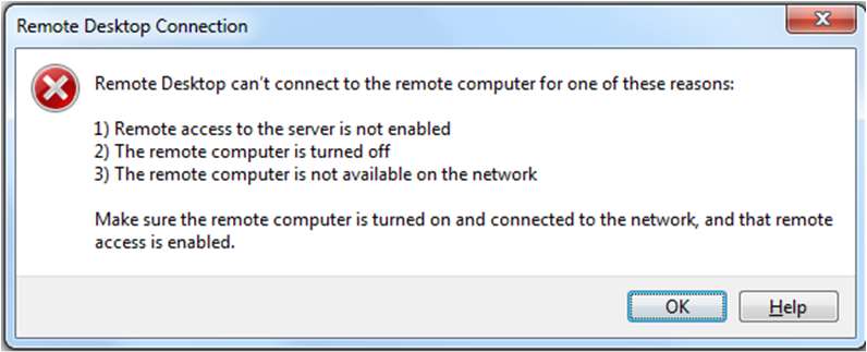 Figure: RDP unable to connect to remote server