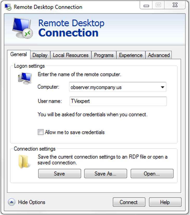 Figure: Remote Desktop login