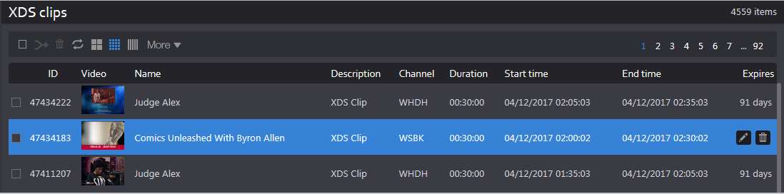 Figure: Select, Play, Edit XDS clips