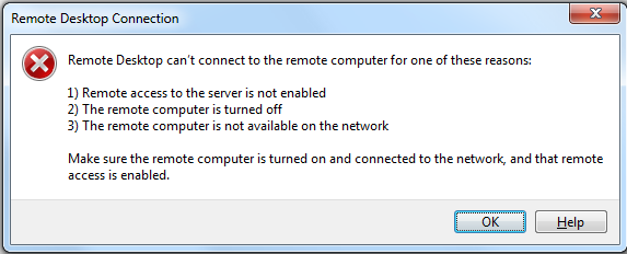 Figure: RDP unable to connect to remote server