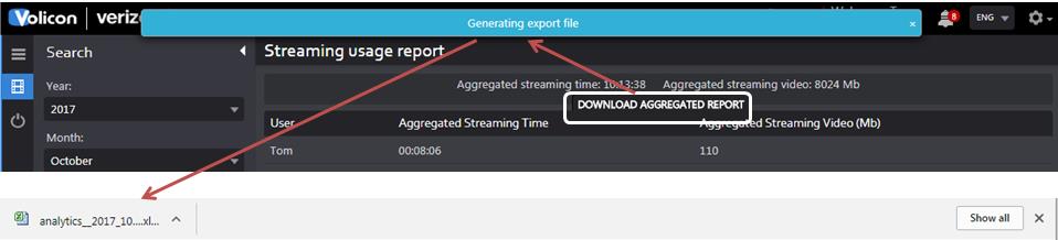 Figure: Exporting streaming usage report