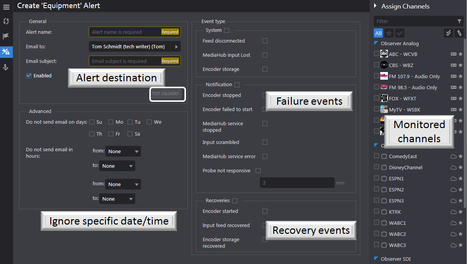 Figure: Creating a new equipment alert